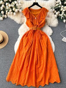 Robes décontractées Summer Femmes Red / Orange / Purple Hollow Out Robe brodée vintage Vintage VeStidos Robe