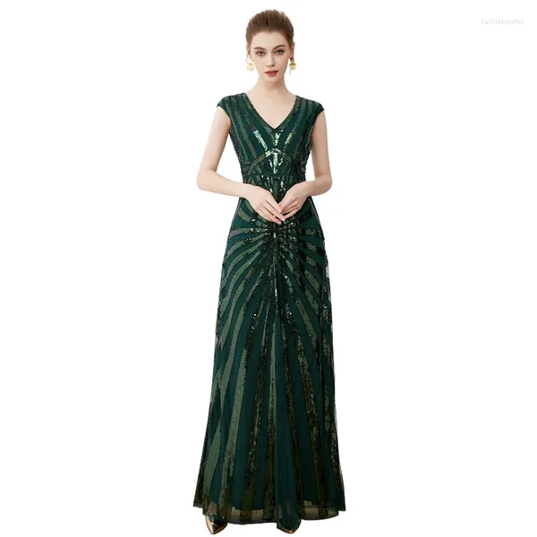 Robes Décontractées Été Femmes 1920 Vintage Vert Paillettes Déco Inspiré Robe Longue Roaring 20s Great Gatsby Automne Chiffons Vestidos Plus La Taille