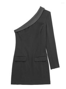 Robes décontractées Robe d'été pour femme Noir Asymétrique Poche Mince Costume Manteau Mini