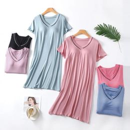 Robes décontractées Robe d'été pour femmes Soutien-gorge rembourré Manches courtes Plus Taille Col V T-shirt Homewear Sleepdress Streetwear