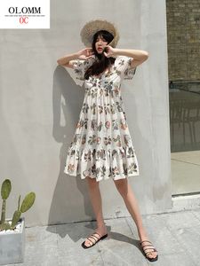 Casual jurken zomer dames geprinte jurk Japanse en Korean Academy Style v-neck bubble slaap mode lange jurk A2167# 230408