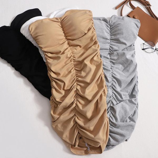 Vestidos informales de verano para mujer, Mini vestido con pliegues de malla elástica, tubo superior para mujer, tubo ajustado con sujetador, ceñido al cuerpo para mujer