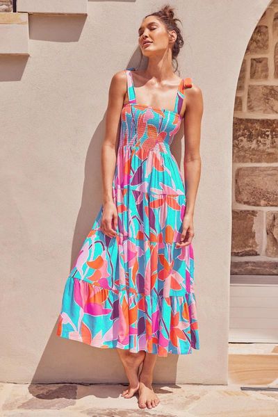 Robes décontractées Summer Women's Wear's Style de vacances d'Amazon Sangle suspendue Impression longue robe