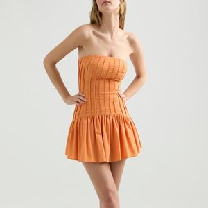 Casual jurken zomer vrouwen sexy buis top mouwloze pure kleur strapless backless mini ruches zoom jurk vrouwelijk voor
