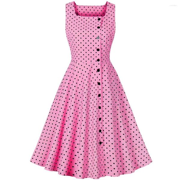 Robes décontractées Summer Femmes Robe sans manches Rétro 1950s 60s Dot Print Pinup Rockabilly Sexy Party Vintage Tunique Robes Mujer