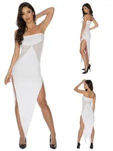 Robes décontractées Été Femmes Blanc Moulante Bandage Robe Maxi Sexy Col En V Spaghetti Sangle Club Celebrity Soirée Piste Style De Fête