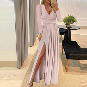 Robes décontractées d'été Femmes Dray Back Hem Slit Prom Long soir Elegant Midi Robe Y2K Clothes Party for Weddings Deep V Neck