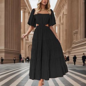 Casual jurken Sun Dress Square Neck Bubble Sleeve Lange zomer 2024 voor tieners Women Plus Size Beach Streetwear