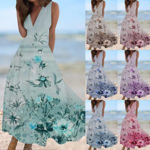 Casual jurken Sundresses For Women 2024 Lente zomer elegante wrap v nek mouwloze maxi jurk dames lange tuniek
