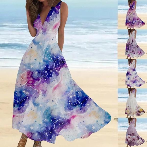 Vestidos informales Sundresses for Women 2024 Spring Summer Elegant Elegant Vecatado Vestido Maxi Manecura Damas de punto