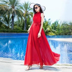 Vestidos casuales Vestido súper largo 2023 Bohemio Sólido Gasa Tamaño grande Vacaciones Playa Verano Elegante Gran Swing Púrpura Rojo