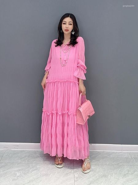 Robes décontractées SuperAen 2023 été Style coréen en mousseline de soie couleur unie femmes à manches longues Maxi robe