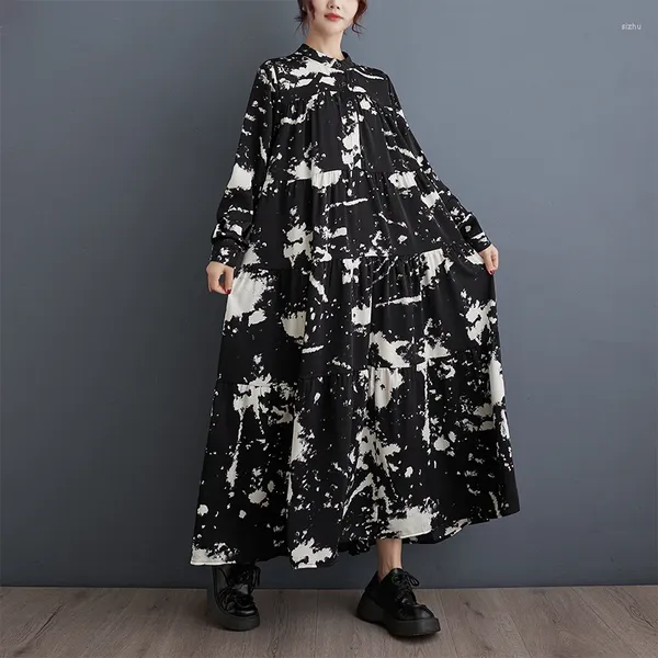 Robes décontractées SuperAen 2024 Printemps et automne Style coréen Lâche Oversize Western Imprimé Rétro Longue Robe Chemise