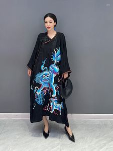 Robes décontractées Superaen 2024 Summer Chinese Style Button Sleeve Bat Robe Loose Robe imprimée Fashion Femme Oversize