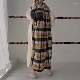 Robes décontractées SuperAen Corée Chic Automne et hiver Design Lettre Imprimer Couture Contraste Plaid Lâche Longue Robe Sweat Femme