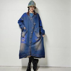 Robes décontractées Superaen Retro Design Denim Jacket Robe for Femmes 2024 printemps lâches lavées imprimées longues