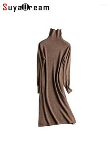 Robes décontractées SuyaDream hiver Basulan laine col roulé plaine longs pulls 2023 automne élégant pull noir