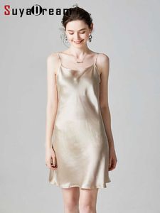 Casual jurken Suyadream Woman Mini Jurk 19mm 100REAL ZIJD MOUELINESS SILIDE SPAGHETTI RAND SLAAP JURKEN 2022 Elegante chique kleren Z0216