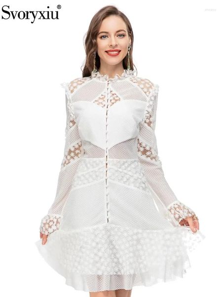 Robes décontractées svoryxiu designer de piste d'été vintage en dentelle de couleur blanche vintage en mini-robe