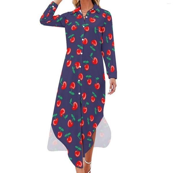 Robes décontractées Sweet Cherry Robe en mousseline de soie Mignon Fruit Imprimer Festival Street Style Femme Sexy Modèle Robes Grande Taille