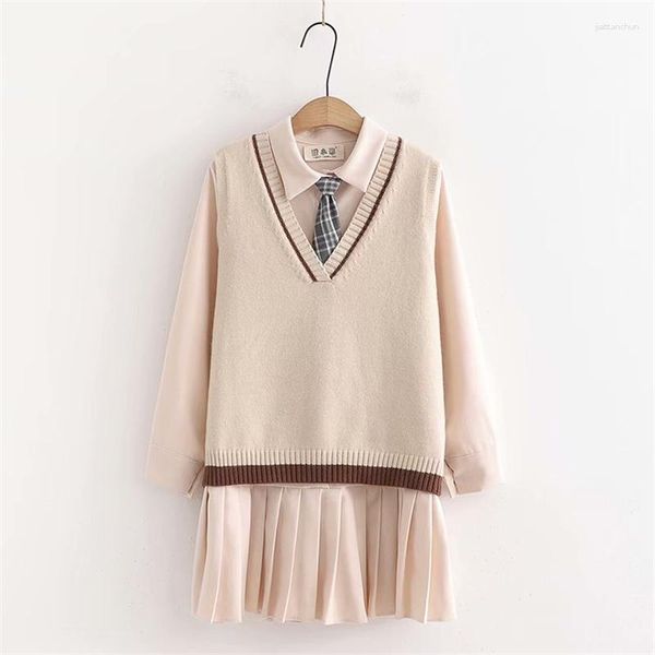 Robes décontractées doux mode Preppy Style femmes Vintage robe printemps mignon JK école uniforme vêtements Kawaii 2 pièces ensemble chemise 2023