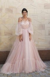 Casual jurken Sweet Girl Birthday Party Pink Mesh Dress Autumn Wear One Word Neck Lantern Sheeves 2023 Women Fashion Clothing