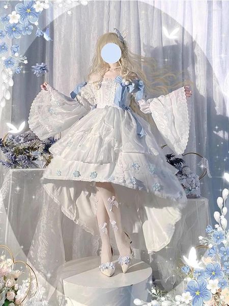 Robes décontractées Doux Gris Bleu Papillon Fleur Mariage Lolita Princesse Robe Femmes Industrie Lourde Mascarade Ball Elf Fée Cosplay