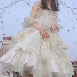 Robes décontractées Sweet Lolita Robe d'été Ange Fleur blanche Mariage Sangle élégante avec châle Fairycore Robes sans manches Para Mujer
