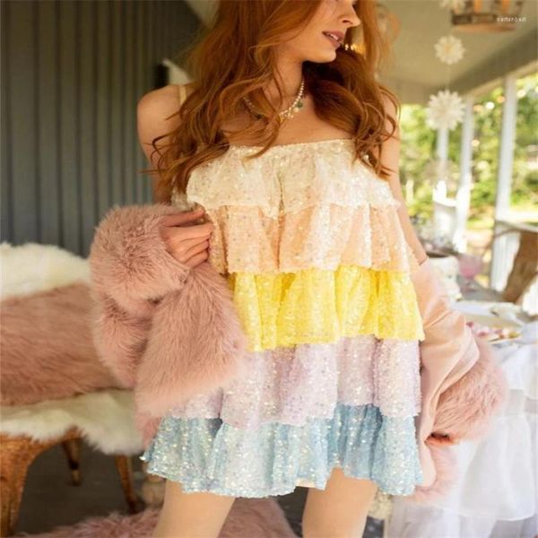 Vestidos casuales dulce mini vestido de princesa mujer verano colorido estampado sin mangas escote cuadrado sexy fiesta noche vestido de baile