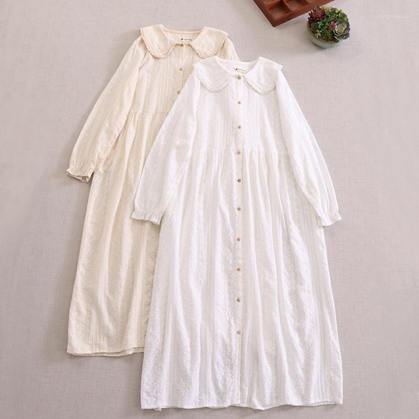 Vestidos casuales Sweet Mori Gril Gentle Maiden Bordado Encaje Muñeca Cuello Vestido Suelto Cardigan Falda larga