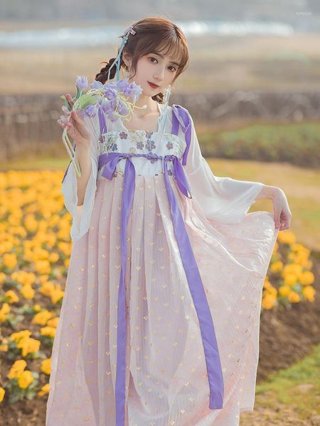 Vestidos casuales SWEETXUE 2022 verano Hanfu mujeres estilo chino bordado gasa con cordones Hada niña púrpura Mujer Vestidos De Fiesta