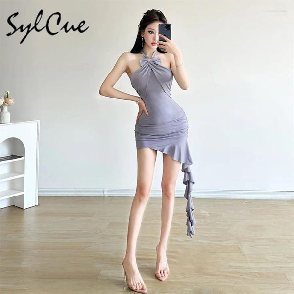 Vestidos informales Sylcue Summer Lavender Purple Sweet Gentle Sexy Madre Hermoso High Street Cool Women's Short Strip Halter Vestido