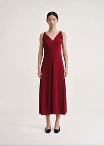 Vestidos casuales T0teme Verano / Primavera Vestido de mujer Poliéster Viscosa Con cuello en V Sin mangas Color rojo Longitud del tobillo Espagueti Cintura suelta