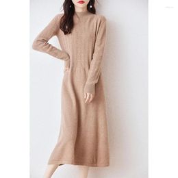 Casual Jurken Tailor Schapen Vrouwen Merino Wollen Trui Jurk 2024 Herfst/Winter Vrouwelijke Effen Warme Basic Gebreide Trui