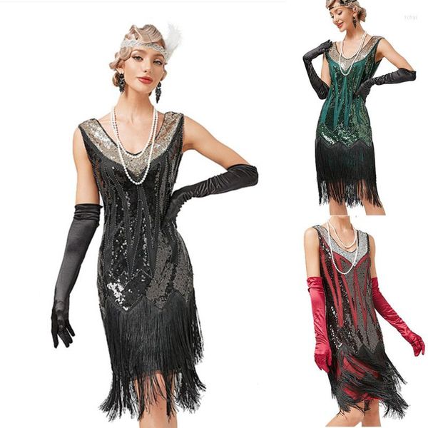 Robes décontractées Tassel Dress Europe United States Retro Clothing Latin Dance Ball Sequins Beaded