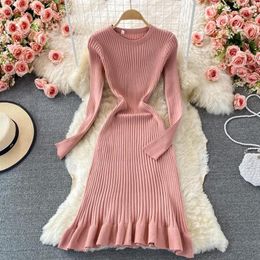 Casual Jurken Teeuiear Slanke Herfst Ruches Gebreide Trui Midi Zeemeermin Jurk Winter Stretch Party Vestidos Vrouwen Knie-length326c