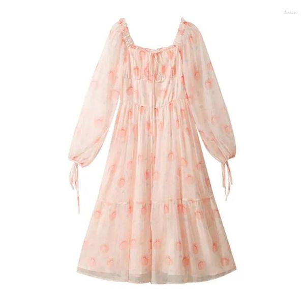 Robes décontractées Robe de tempérament Femme Summer Impression Word-Cou A-Line Jupe à manches longues Pull Floral Mode Femme Vêtements M207