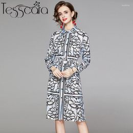 Robes décontractées TESSCARA femmes automne élégant imprimé Robe chemise de haute qualité Vintage bureau fête Robe Femme piste Designer Vestidos