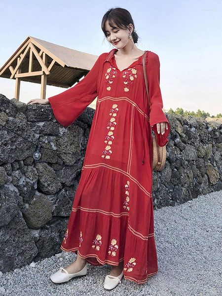 Robes décontractées La version d'été de la robe de plage de vacances bohème rétro brodée grande taille