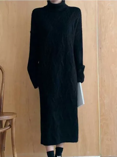 Vestidos casuales Falda de punto engrosada Cuello alto Vestido suelto 2023 Invierno Moda coreana Ropa de mujer