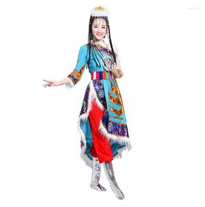 Vestidos informales tibetano mongol danza colectiva ropa de actuación mujeres adultos cuadrado étnico minoría Zhuoma traje de tres colores