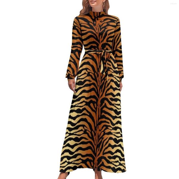 Robes décontractées Tigre Imprimer Motif Robe Animal Stripes Élégant Maxi Mode Coréenne Bohême Longue Taille Haute Personnalisé Robes