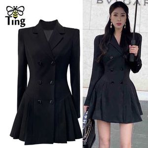 Robes décontractées Tingfly Fashion Designer Double Breasted Blazer Robe Femmes France Chic Slim Noir Mini Court Casual Robes Faldas Traf Robes Z0216