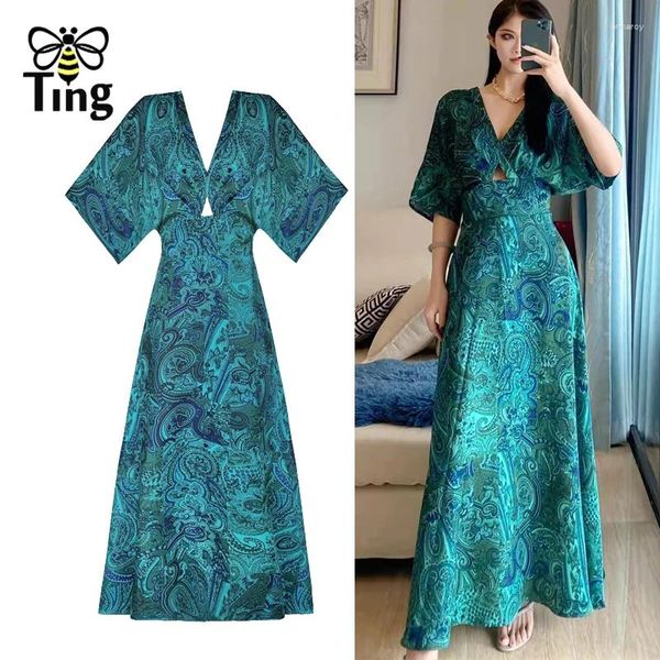 Robes décontractées Tingfly Runway Designer Fashion Floral V Neck High Taies Maxi Long Party Dîner Lady Summer Retro Elegant Quality