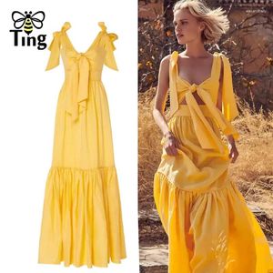 Casual jurken Tingfly Summer Fashion Solid Color Riem Bowknot bind een lijn Midi Long Jurk Lady Sundresses voor vakantie