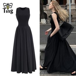 Casual jurken Tingfly Women Summer Fashion Celebrity Street Maxi Long A Line Boho Simple Basic Largo Vestidos gewaden Elbise Za