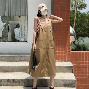 Robes décontractées Tingyili Mode coréen Outwear Shears Dress Femme Summer Soulvel Shevel Black Kaki Green MIDI SCHOOL
