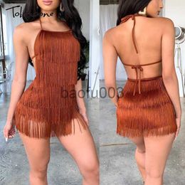 Robes décontractées Tobinoone Gland Robes D'été Femme Halter Dos Nu Casual Club Mini Robe Sexy Fringe Bandage Moulante Robe De Soirée Vestidos J230619