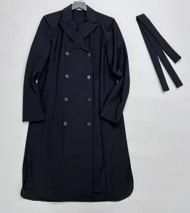Robes décontractées Haut de gamme Femmes Mode Laine Noir Double boutonnage Court A-Line Jupe Robe Élégante Bureau Dame Tout Match Manches Longues Slim