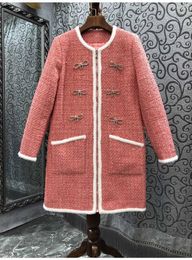 Casual jurken topkwaliteit 2022 winterjurk vrouwen kleurblok patchwork kristal kralen boog deco voor zip lange mouw elegante wol